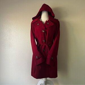 London Fog Red/Maroon Hooded Trench Coat
